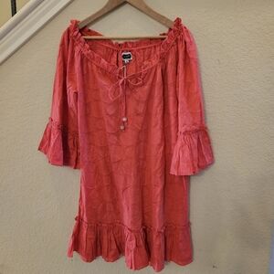 MUDPIE Women's Hailey Coral Orange Red Ruffle Sleeve Dress Medium NWT